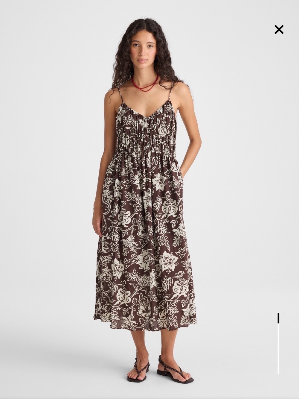 Madewell Brown Floral Smocked Midi Dress
